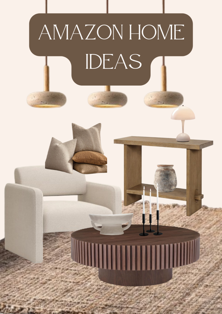 Neutral and natural color inspired design for living room. Amazon ideas