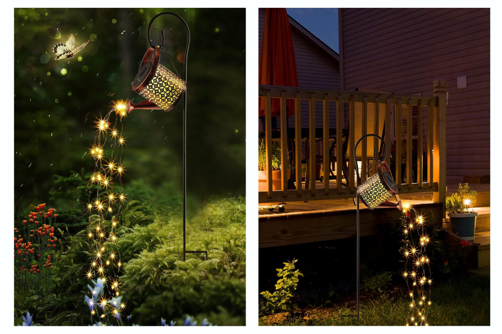 Watering Can with Lights Star Shower Watering Can Solar Twinkle Lights Waterproof Outdoor Decor LED Fairy Lights for Garden Yard Outdoor Lawn Patio Party Decorations Path Lights 